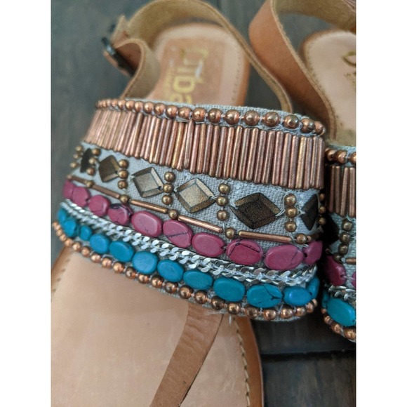 New Diba Tango tan leather beaded sandals buckle size 9 - Picture 2 of 7